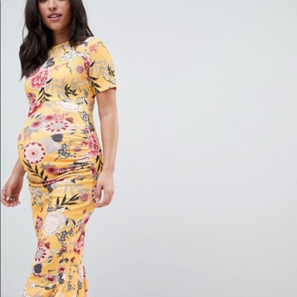 Maternity yellow floral fitted dress - Picture 1 of 3